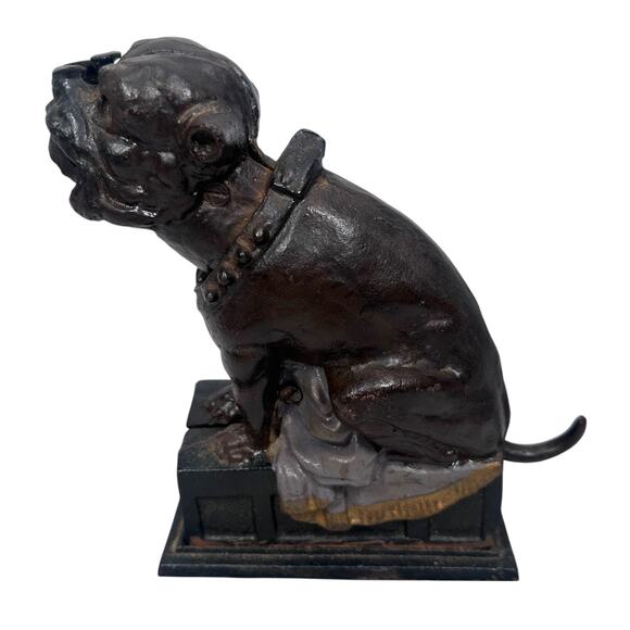 Vintage Cast Iron Bulldog Coin Bank 7.5" Dark Brown Repro Recreation READ - Picture 3 of 10